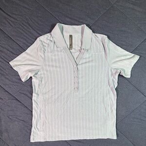 Women’s Mondetta Blue Short Sleeve Button V-Neck Women’s Size XL Business Casual